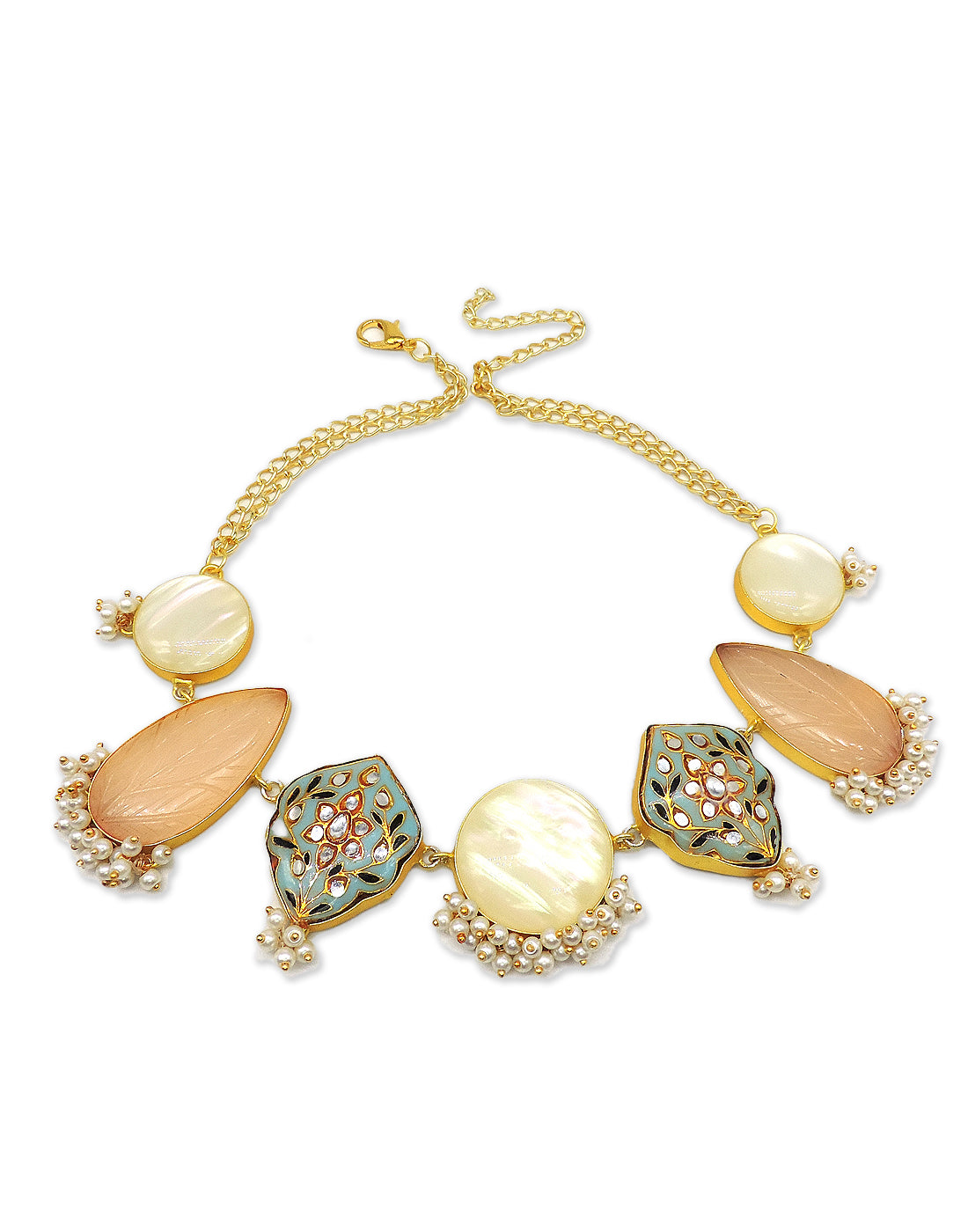 Kundan & Shell Necklace - Statement Necklaces - Gold-Plated & Hypoallergenic Jewellery - Made in India - Dubai Jewellery - Dori