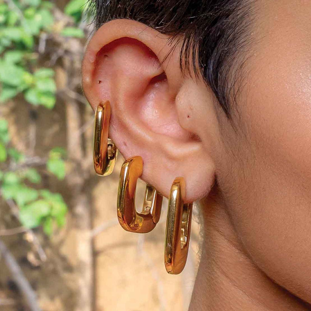 Casual Geometric Ellipse Hoops - Statement Earrings - Gold-Plated & Hypoallergenic Jewellery - Made in India - Dubai Jewellery - Dori