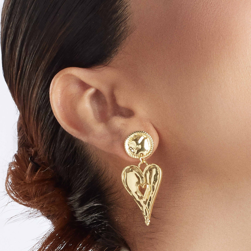 Textured Heart Earrings - Statement Earrings - Gold-Plated & Hypoallergenic Jewellery - Made in India - Dubai Jewellery - Dori