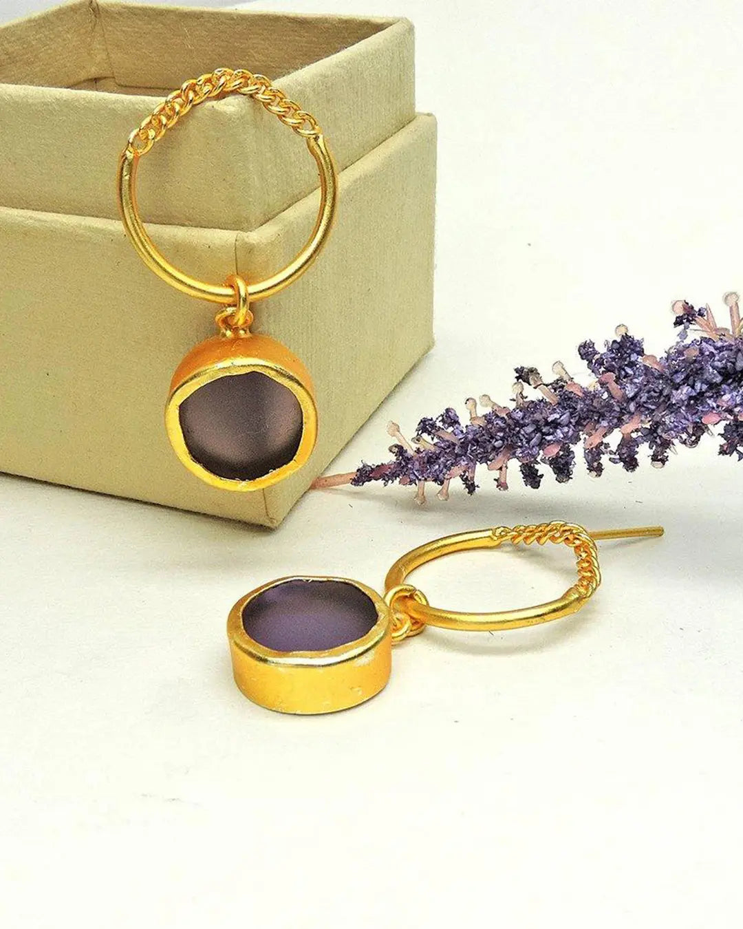 Amethyst Chain Hoops- Handcrafted Jewellery from Dori