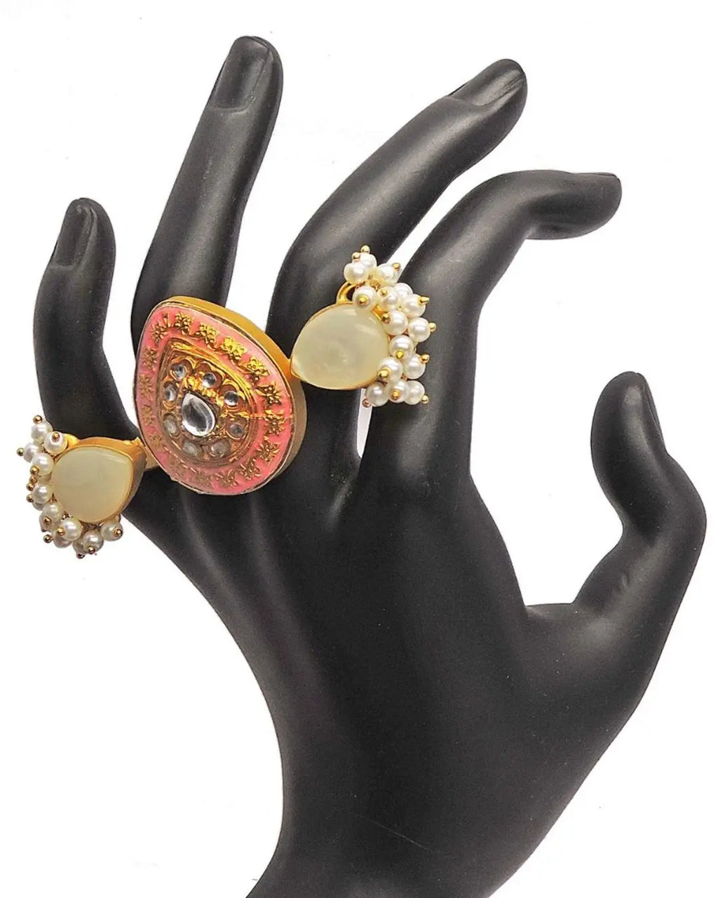 Arfa Kundan Ring (Coral)- Handcrafted Jewellery from Dori