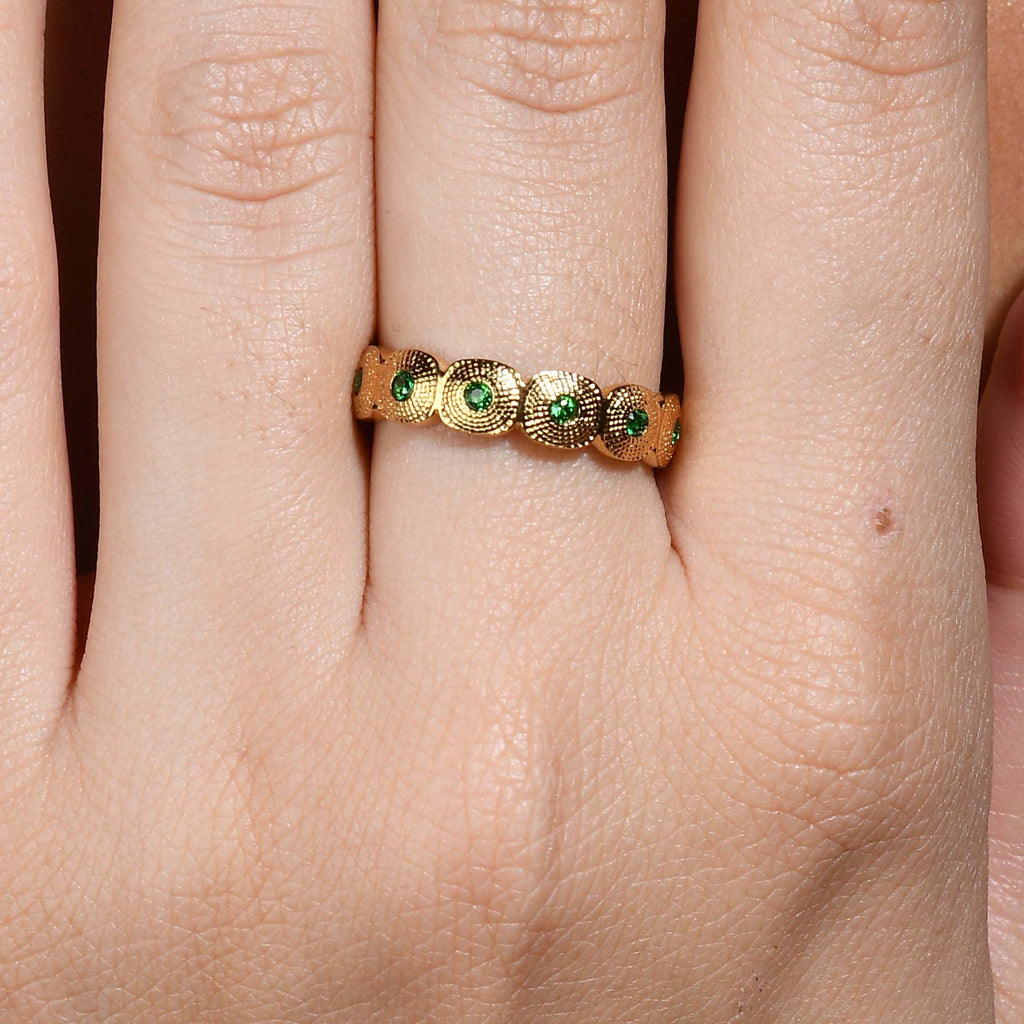 Green Gem Honeycomb Shaped Band Ring - Statement Rings - Gold-Plated & Hypoallergenic Jewellery - Made in India - Dubai Jewellery - Dori