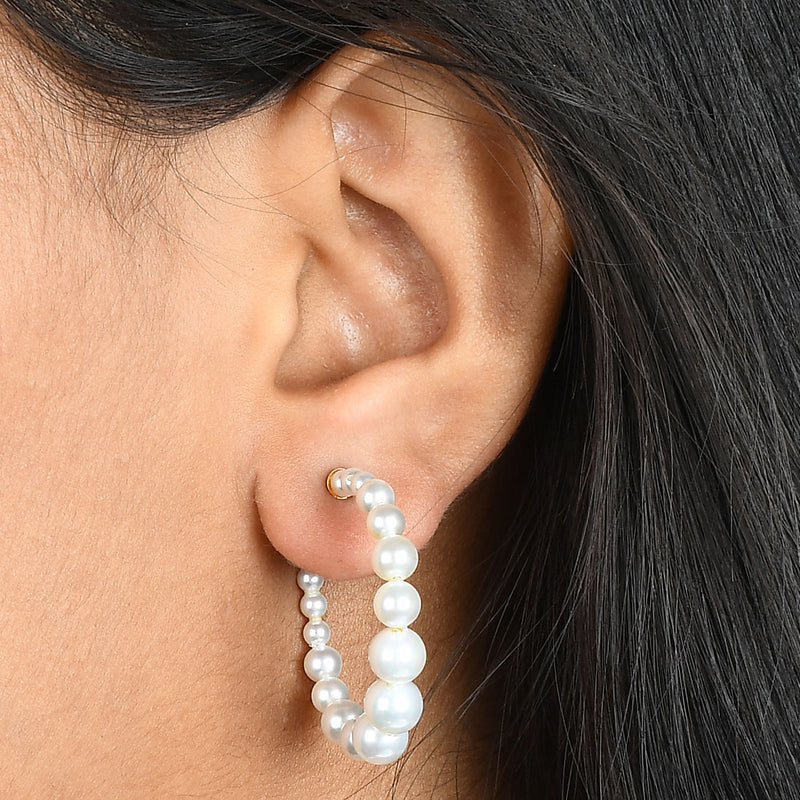 Mixed Pearl Hoops - Statement Earrings - Gold-Plated & Hypoallergenic Jewellery - Made in India - Dubai Jewellery - Dori