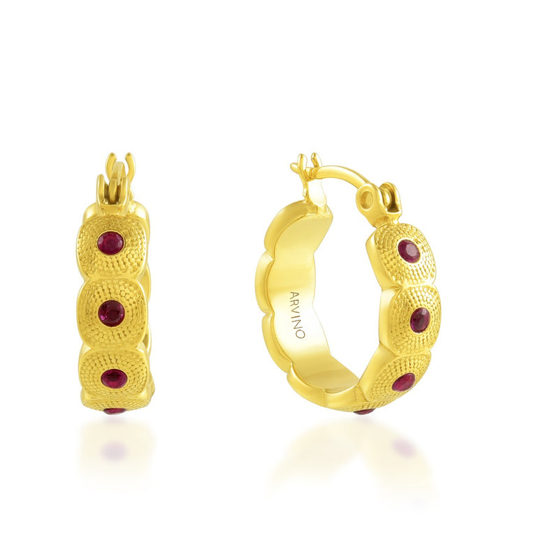 Pink Gem Honeycomb Shaped Huggies - Statement Earrings - Gold-Plated & Hypoallergenic Jewellery - Made in India - Dubai Jewellery - Dori