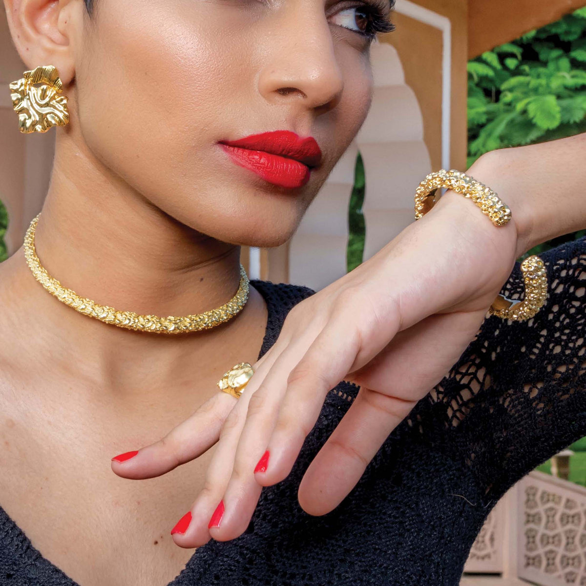 Textured Hand Cuff - Statement Bracelets & Cuffs - Gold-Plated & Hypoallergenic Jewellery - Made in India - Dubai Jewellery - Dori