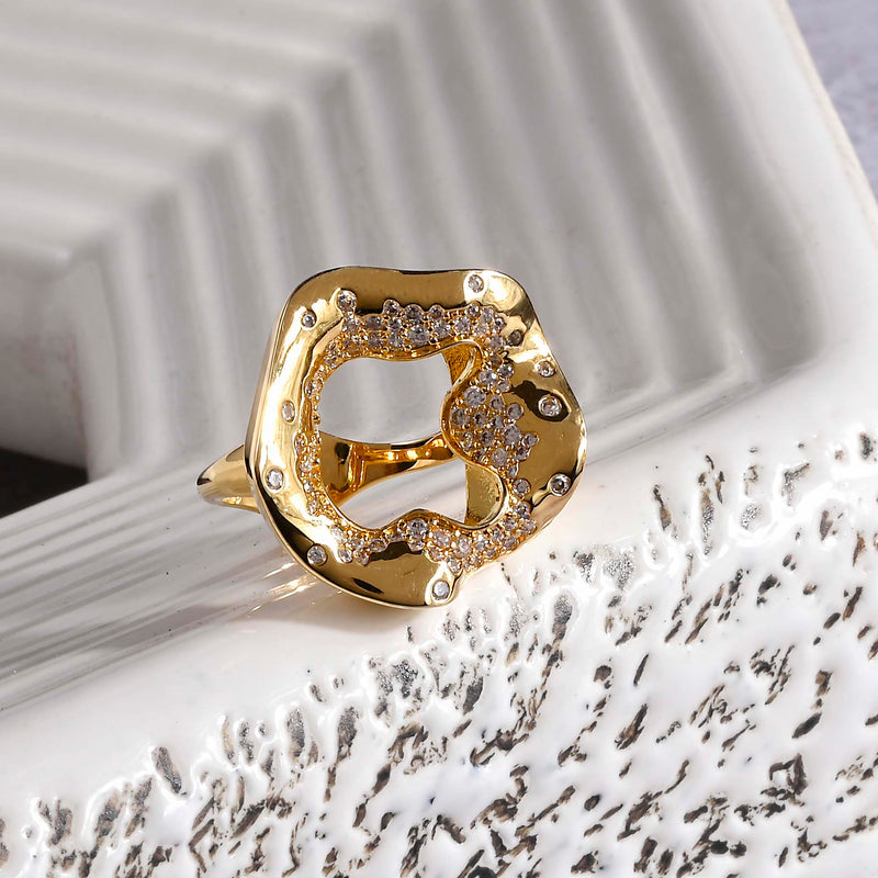 White Gem Studded Cocktail Ring - Statement Rings - Gold-Plated & Hypoallergenic Jewellery - Made in India - Dubai Jewellery - Dori