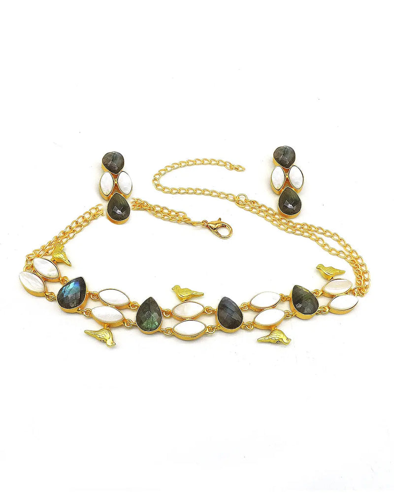 Bird Labradorite Necklace - Statement Necklaces - Gold-Plated & Hypoallergenic Jewellery - Made in India - Dubai Jewellery - Dori