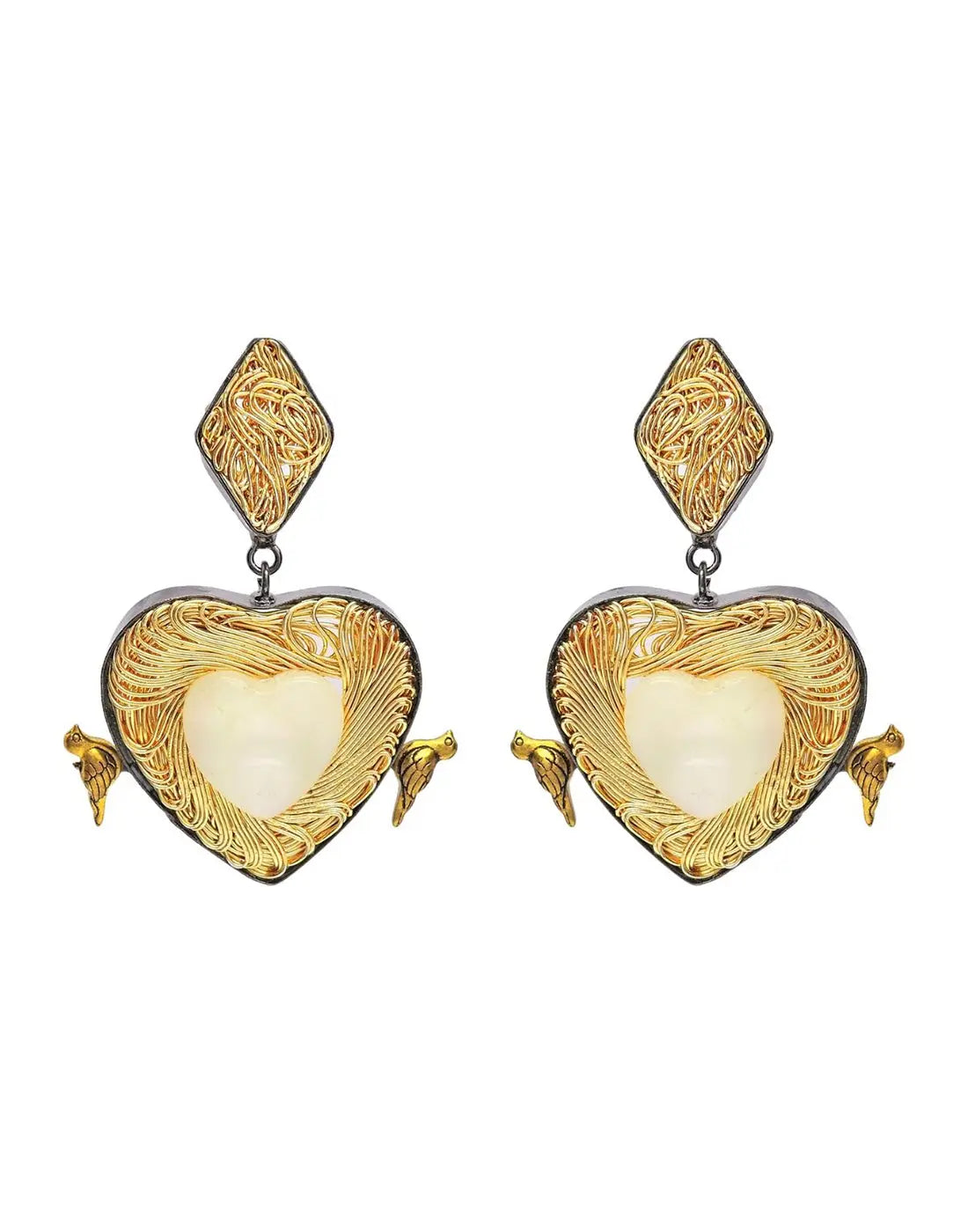 Bird & Heart Danglers- Handcrafted Jewellery from Dori