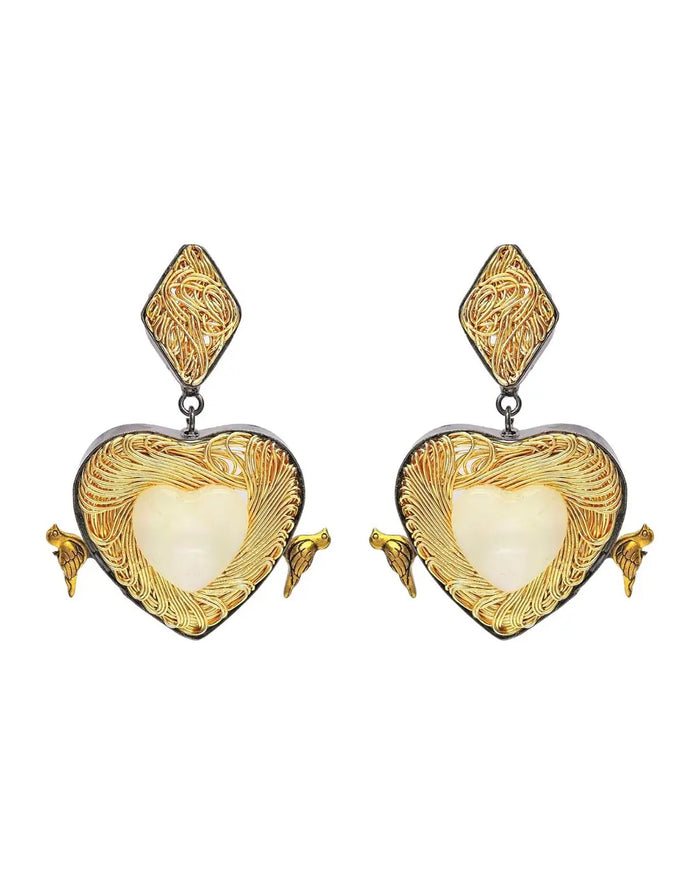 Bird & Heart Danglers- Handcrafted Jewellery from Dori