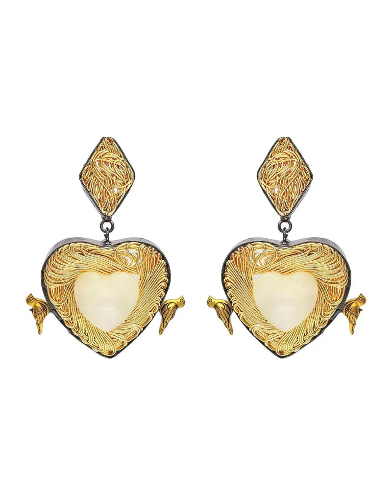 Bird & Heart Danglers- Handcrafted Jewellery from Dori