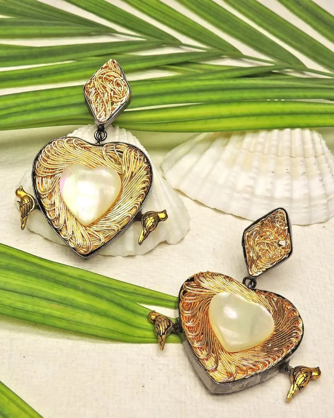 Bird & Heart Danglers- Handcrafted Jewellery from Dori