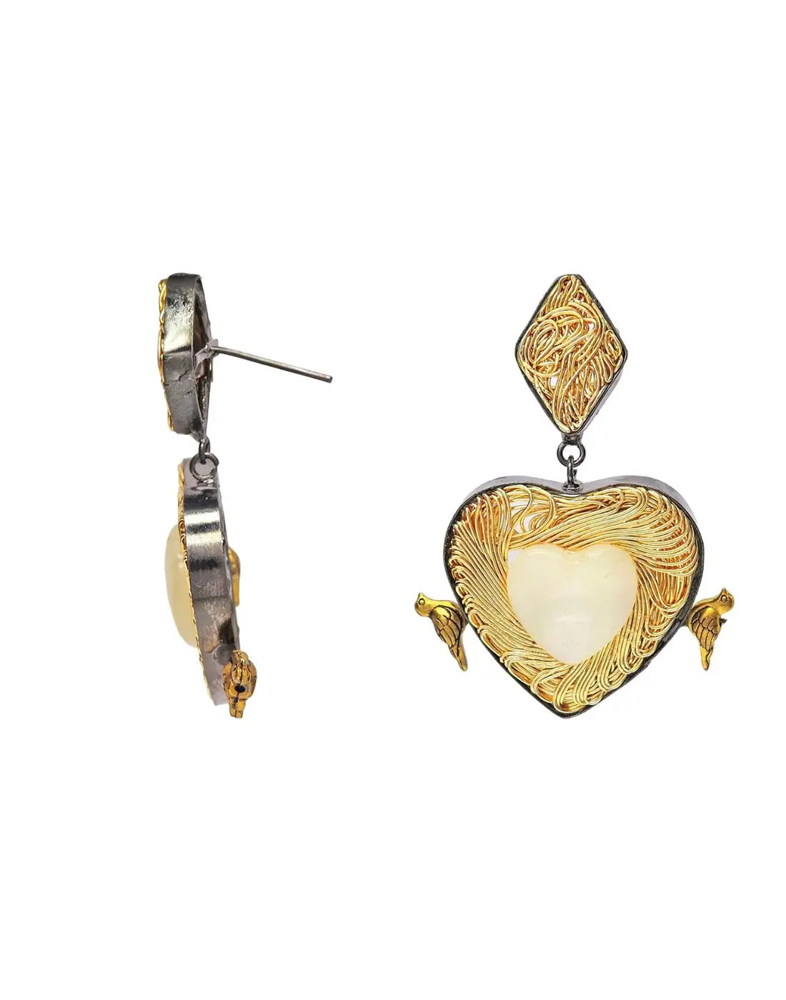 Bird & Heart Danglers- Handcrafted Jewellery from Dori