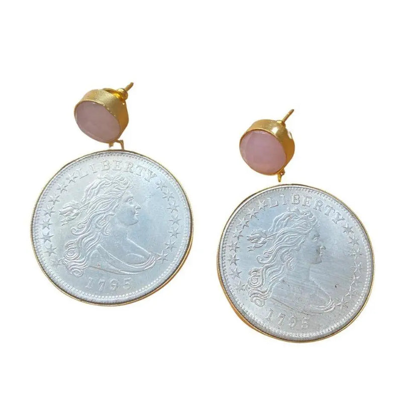 Coin Classic Danglers | Coin & Rose Quartz