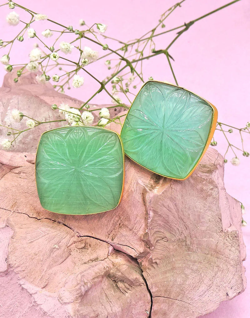 Cube Studs | Pink, Orange, Forest Green & Sage Green - Statement Earrings - Gold-Plated & Hypoallergenic - Made in India - Dubai Jewellery - Dori