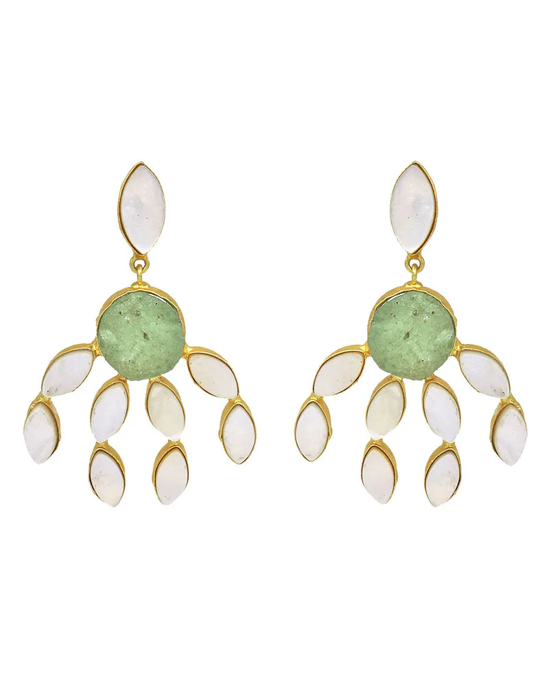 Curtain Earrings (Green Fluorite) - Statement Earrings - Gold-Plated & Hypoallergenic - Made in India - Dubai Jewellery - Dori