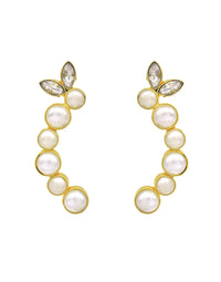 Curved Pearl Earrings - Statement Earrings - Gold-Plated & Hypoallergenic - Made in India - Dubai Jewellery - Dori
