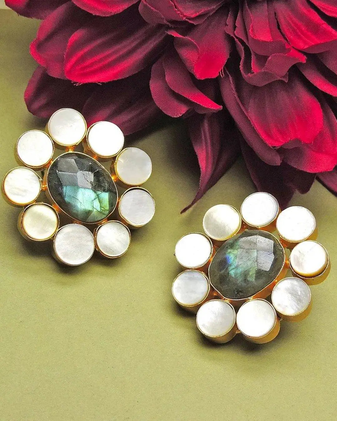 Floral Labradorite Studs- Handcrafted Jewellery from Dori