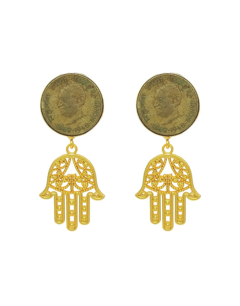 Hamsa Coin Earrings- Handcrafted Jewellery from Dori