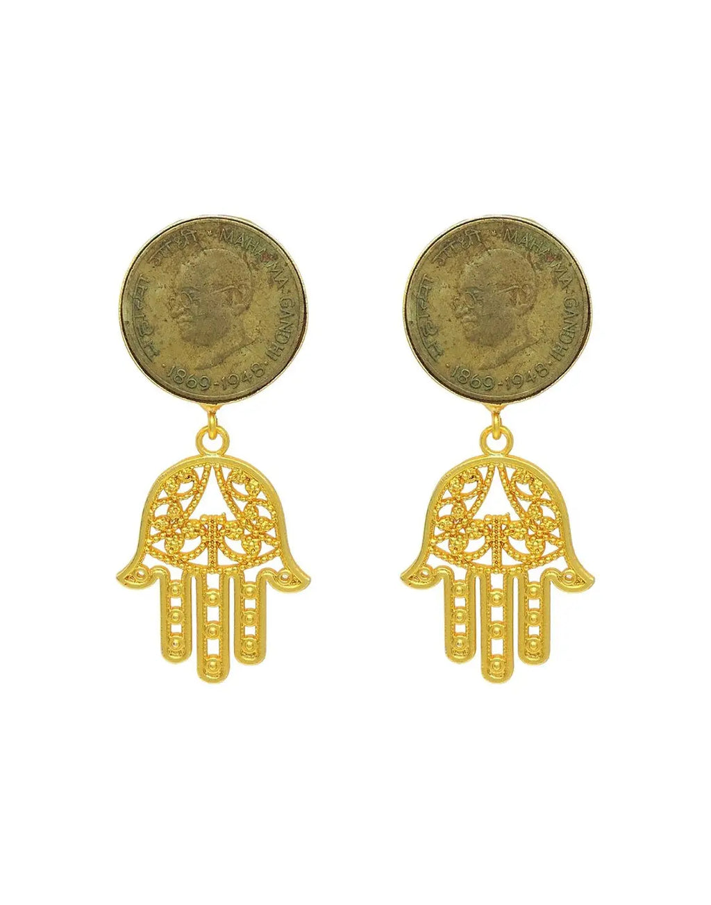 Hamsa Coin Earrings- Handcrafted Jewellery from Dori