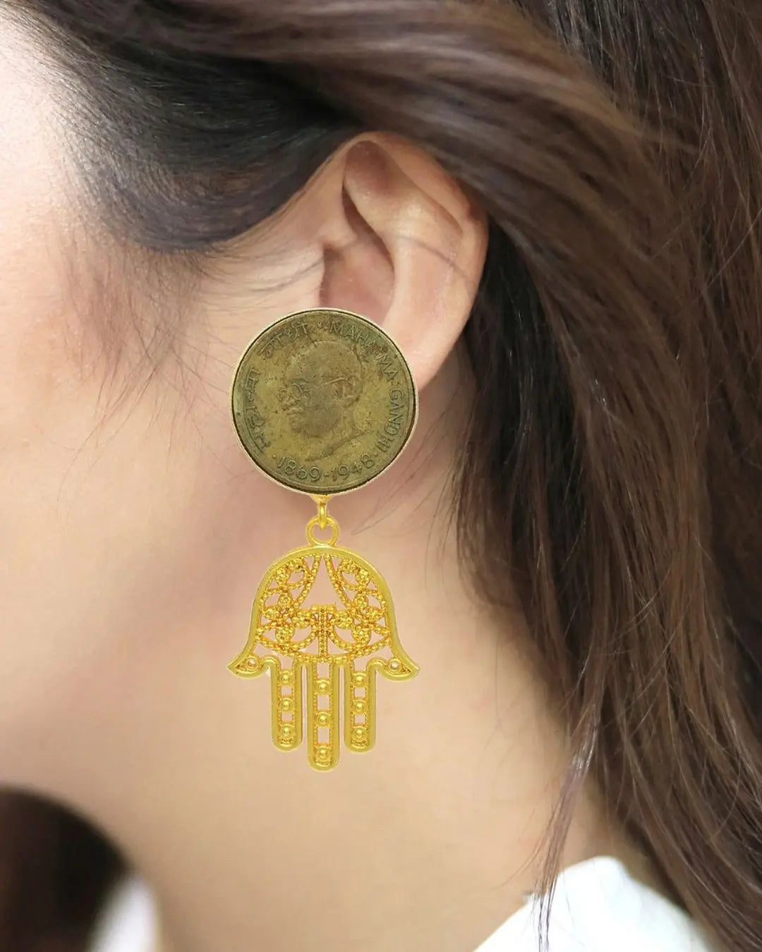 Hamsa Coin Earrings- Handcrafted Jewellery from Dori