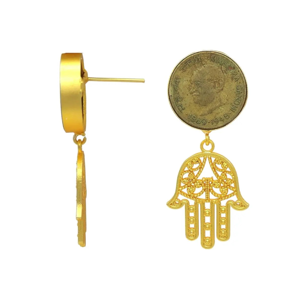 Hamsa Coin Earrings