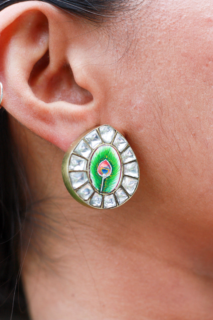 Mor Pankh Enamel Kundan Studs