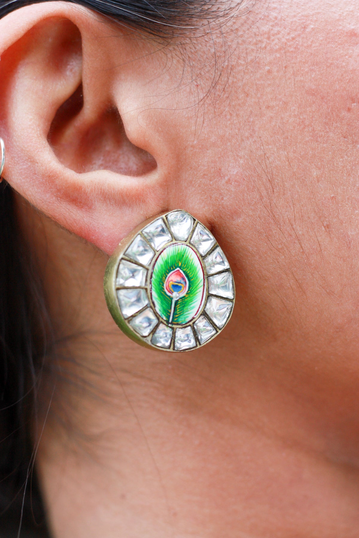 Mor Pankh Enamel Kundan Studs