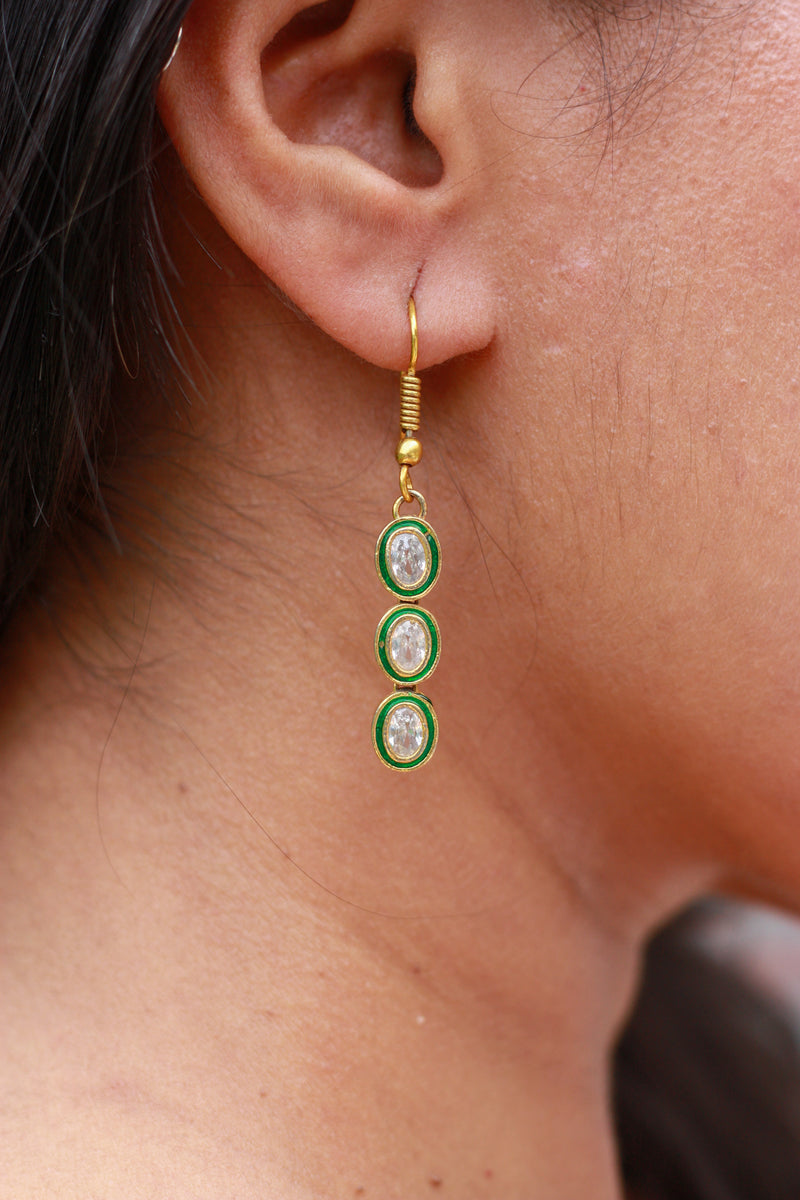 Zehra Green Linear Drop Earrings