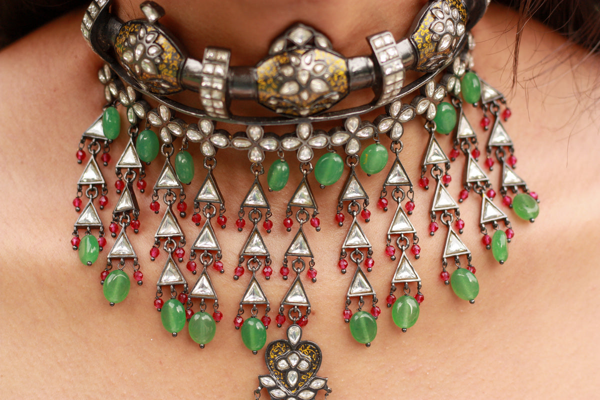 Aranya Green Bead Collar Necklace