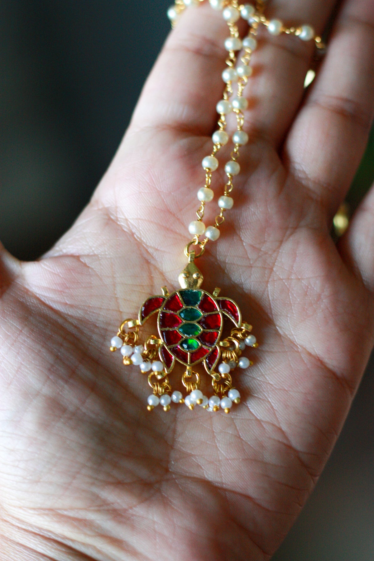 Ruby Emerald Turtle Pendant