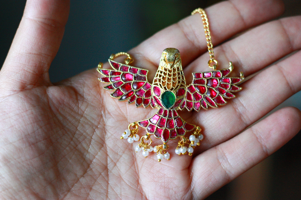 Ruby Bird Pendant Pearl Fringe