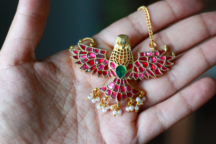 Ruby Bird Pendant Pearl Fringe