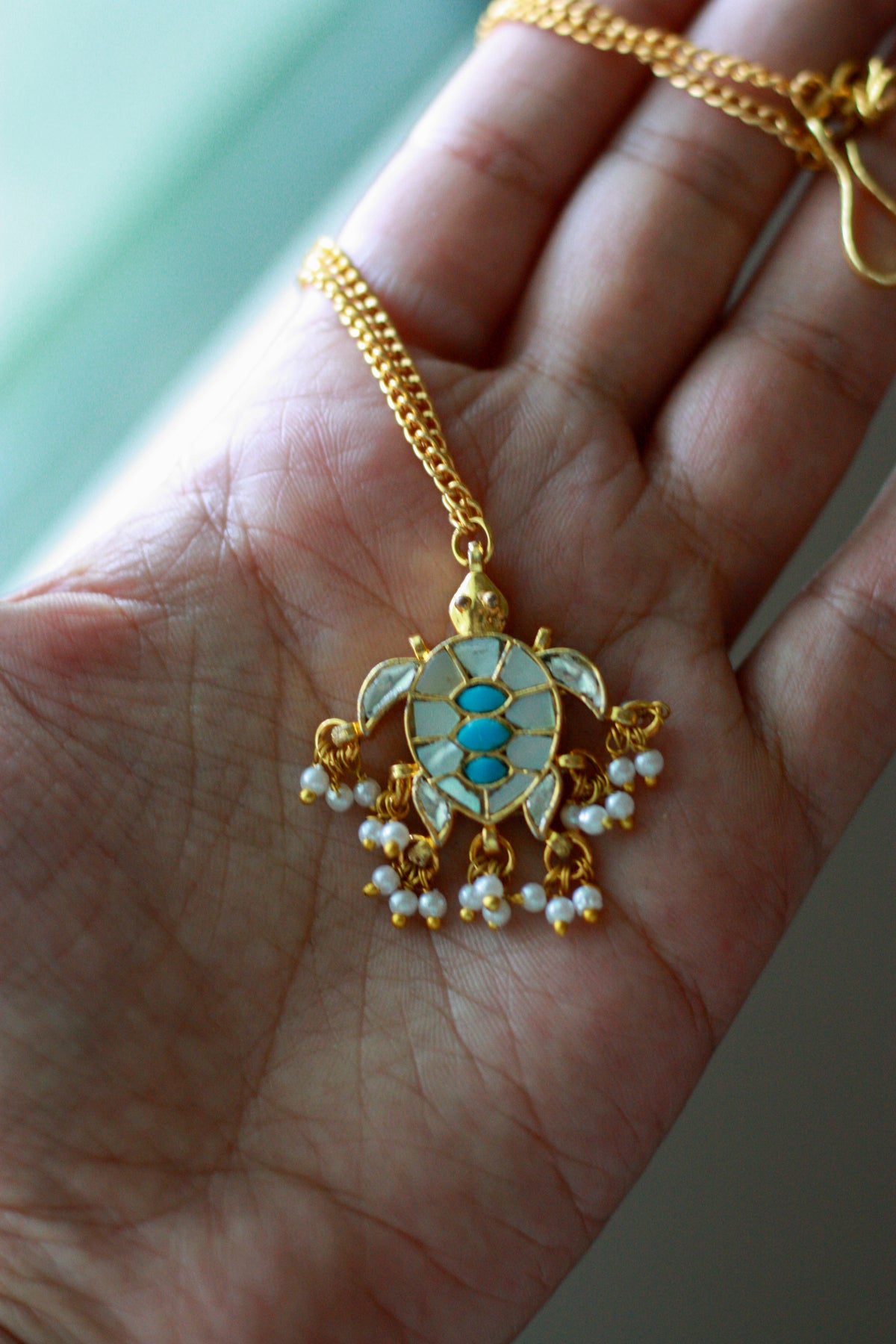 Aqua Enamel Turtle Pendant