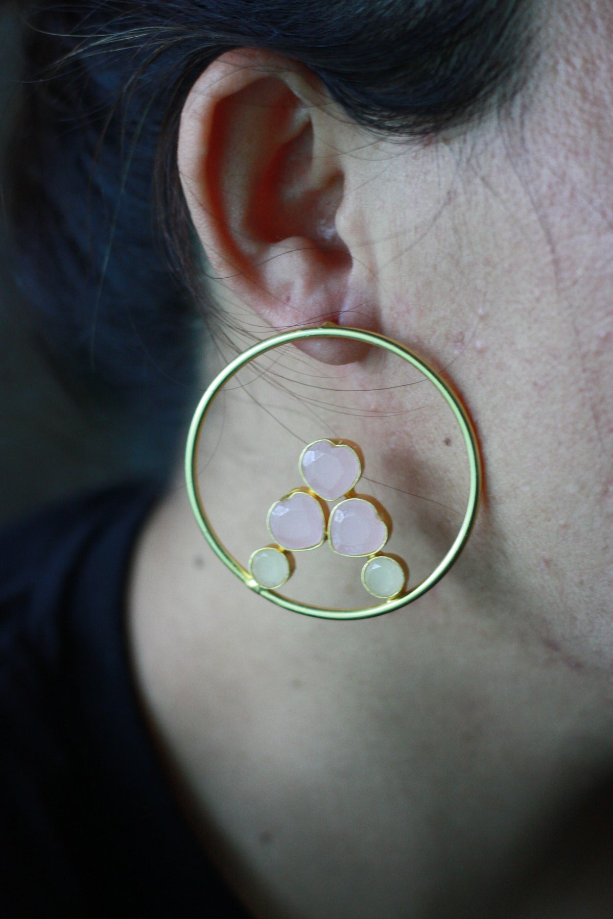 Rose Quartz Cluster Gold Hoops