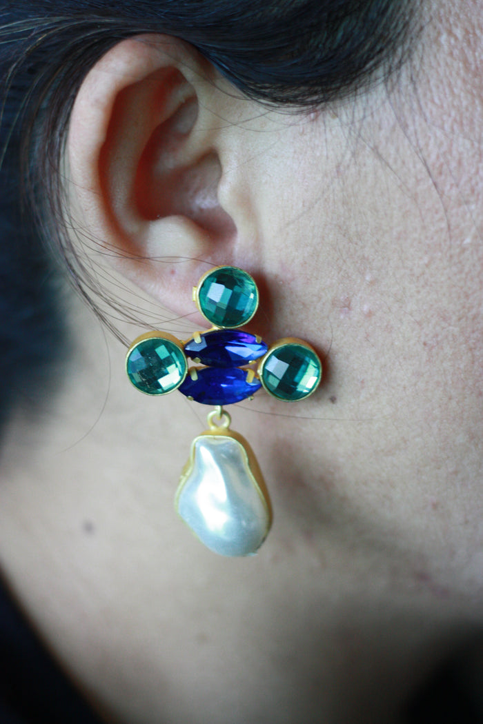 Emerald Cobalt Baroque Pearl Drop