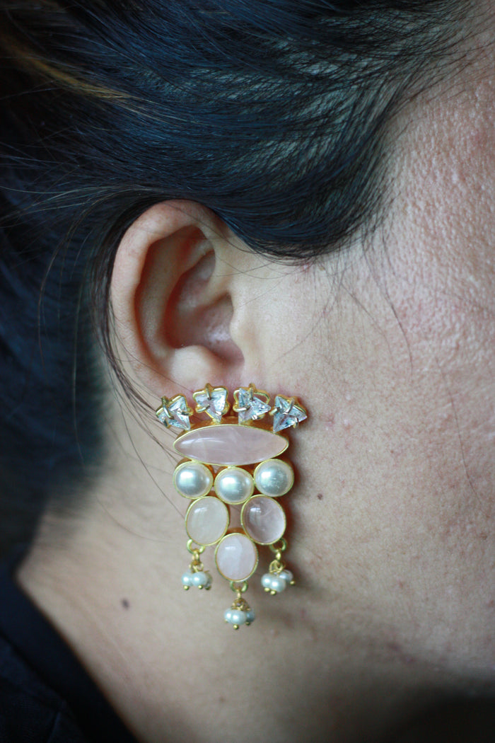 Rose Quartz Pearl Cluster Dangler