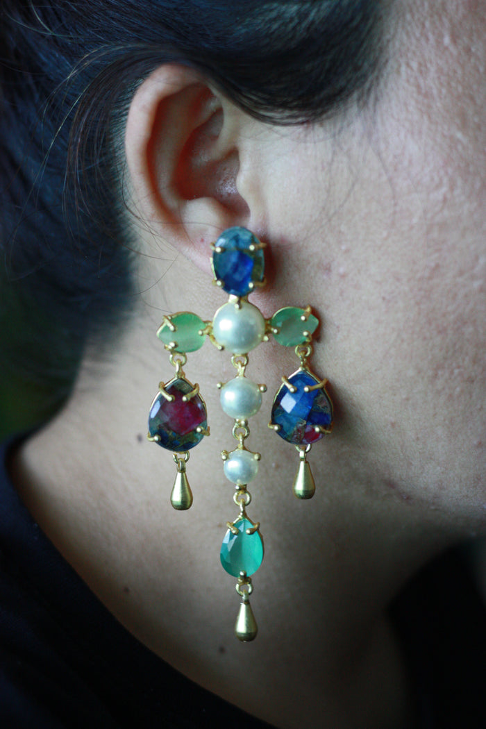 Multicolour Gemstone Pearl Dangler