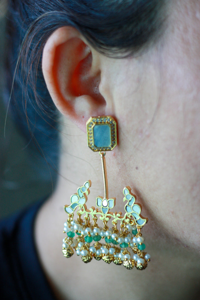Teal Green Bead Drop Earrings