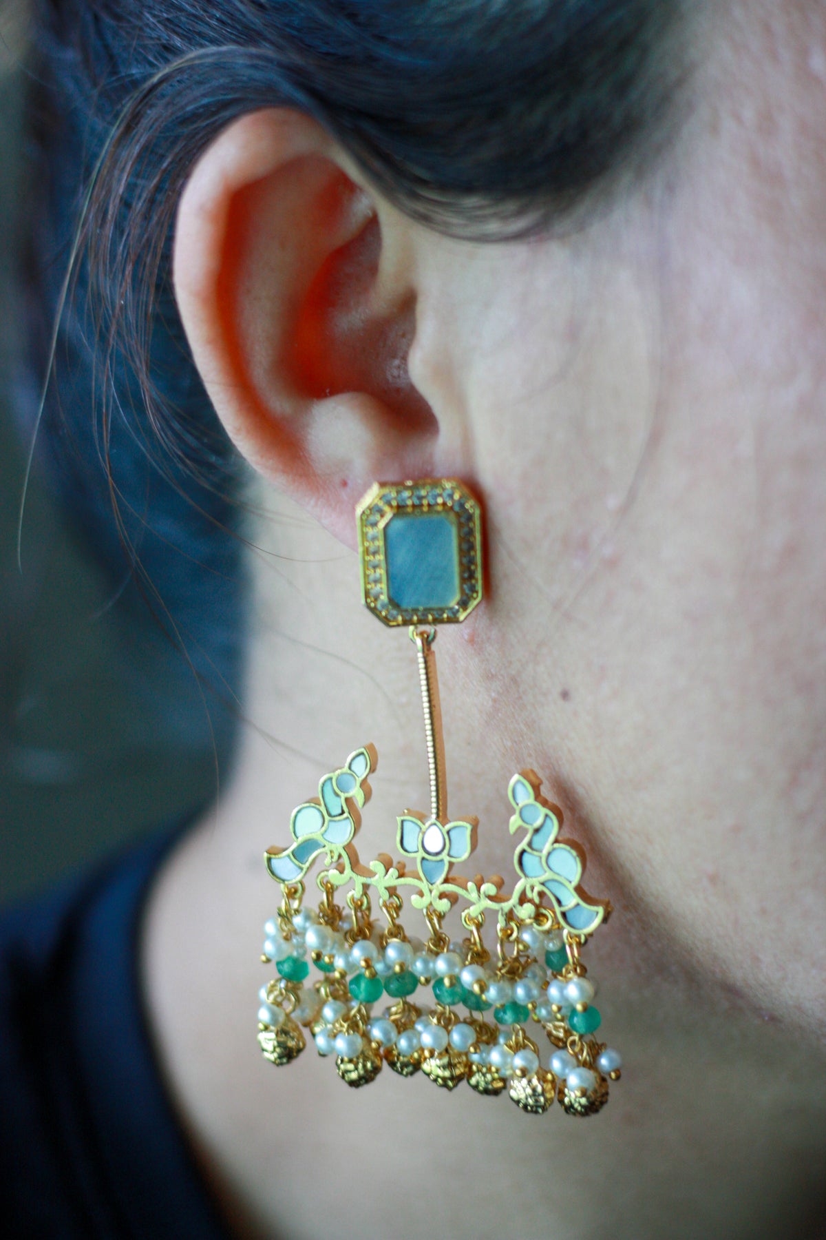 Teal Green Bead Drop Earrings