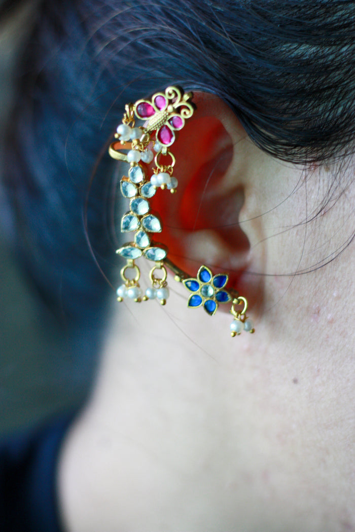 Multicolour Floral Pearl Ear Cuff