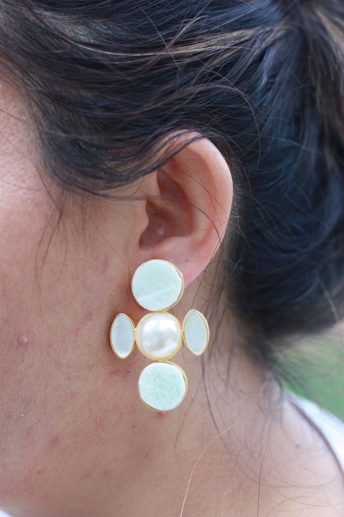 Aqua Pearl Cluster Drop Earring