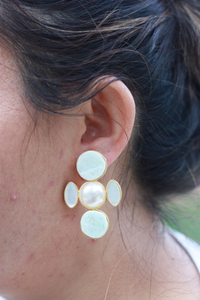 Aqua Pearl Cluster Drop Earring