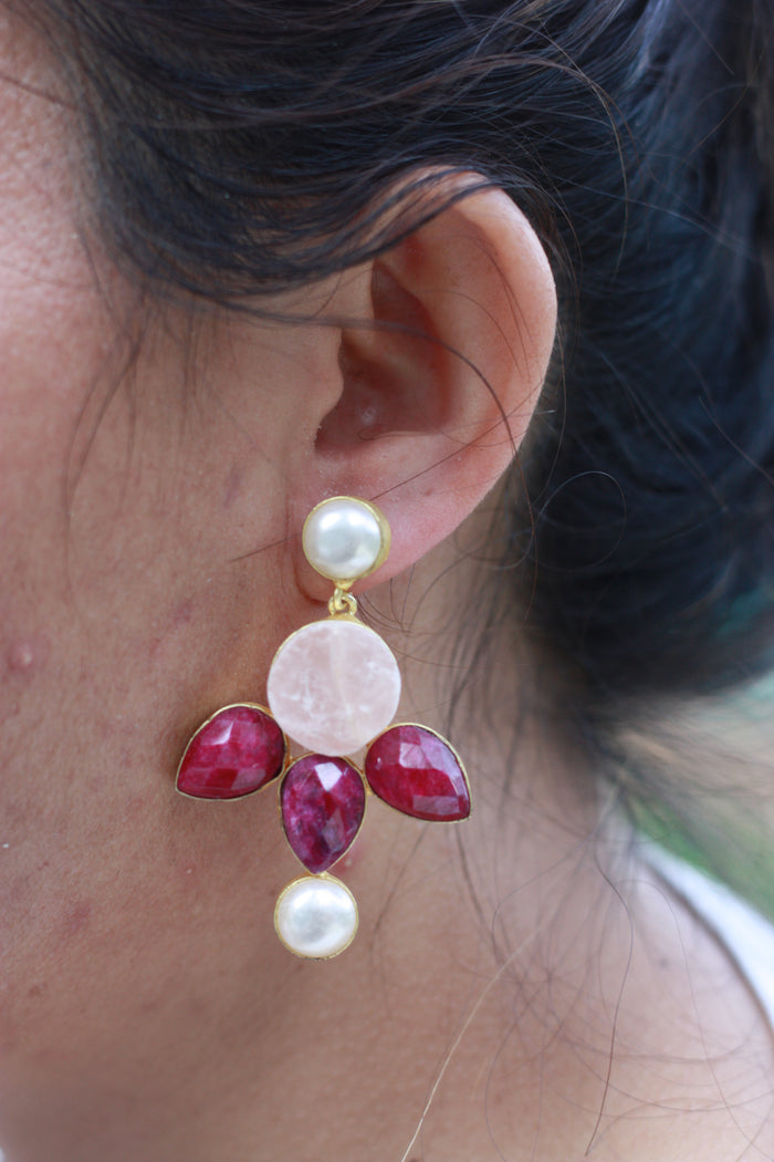 Rose Quartz Ruby Bloom Earring