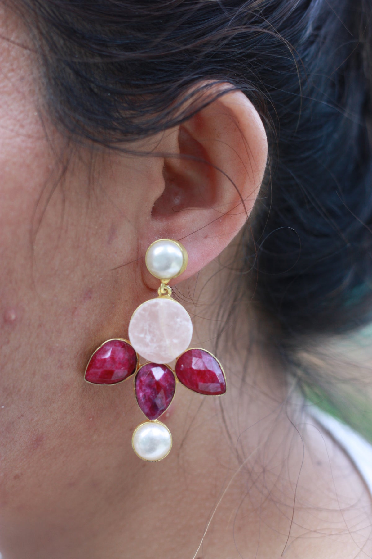 Rose Quartz Ruby Bloom Earring