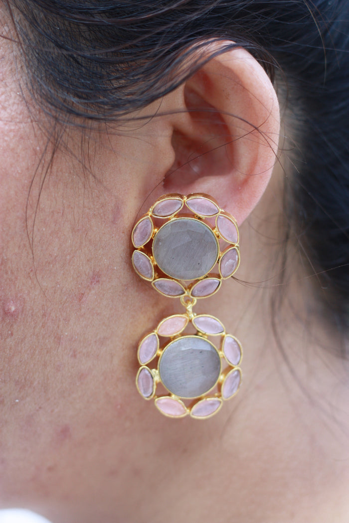 Grey Rose Quartz Halo Drop