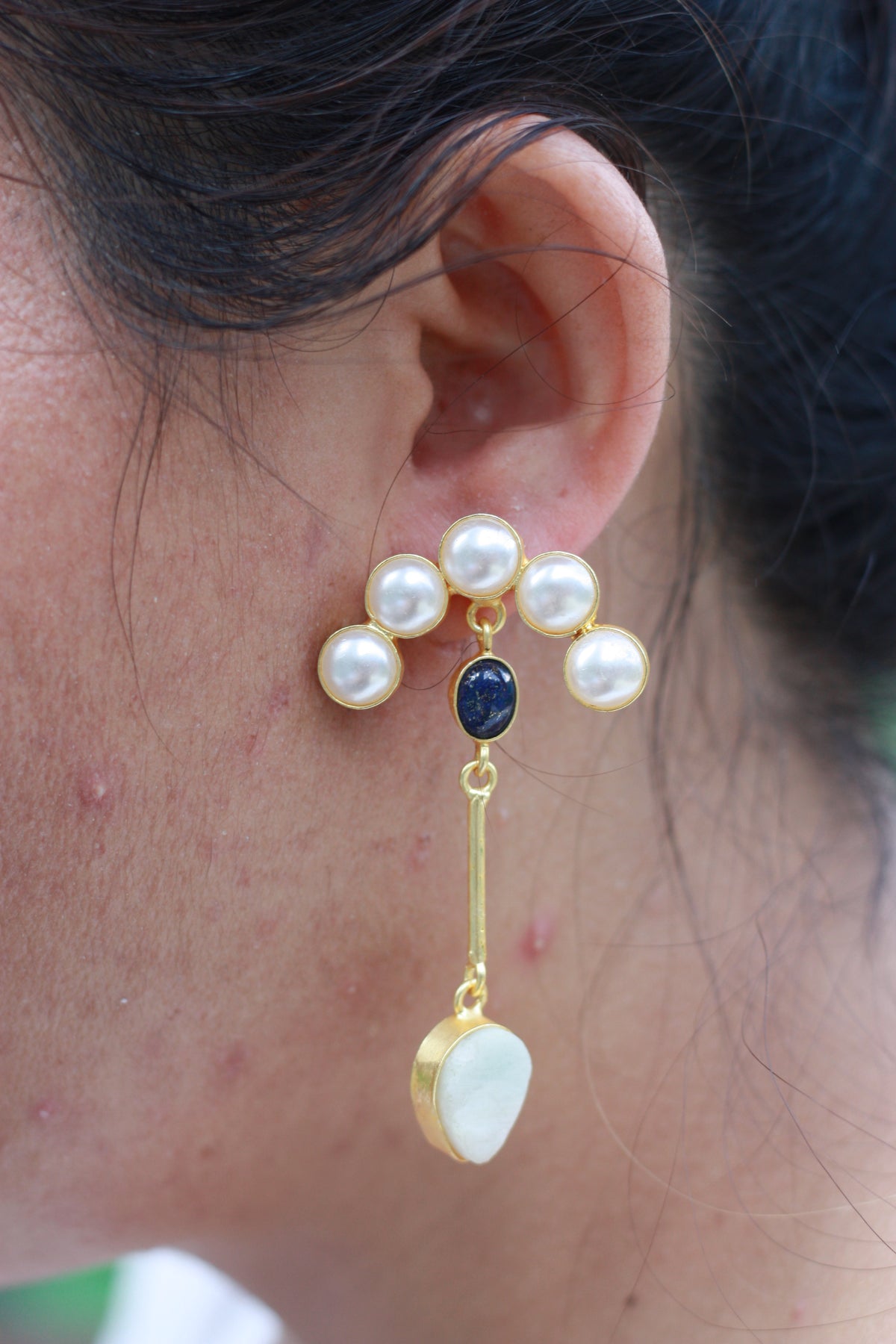 Pearl Lapis Arc Dangling Earring