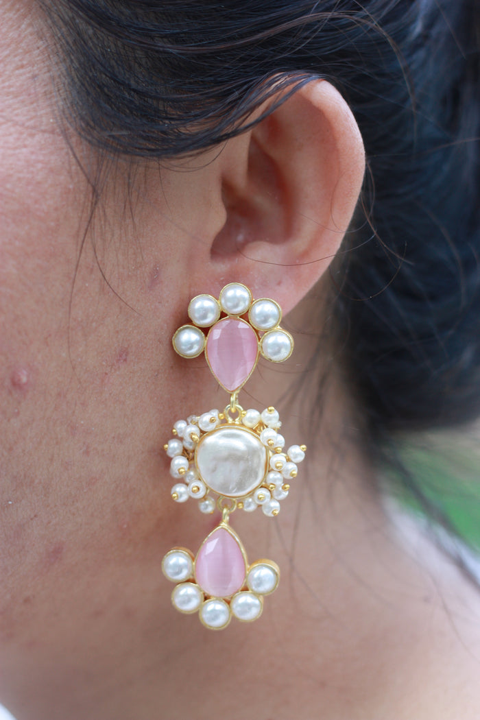 Rose Quartz Pearl Triple Drop