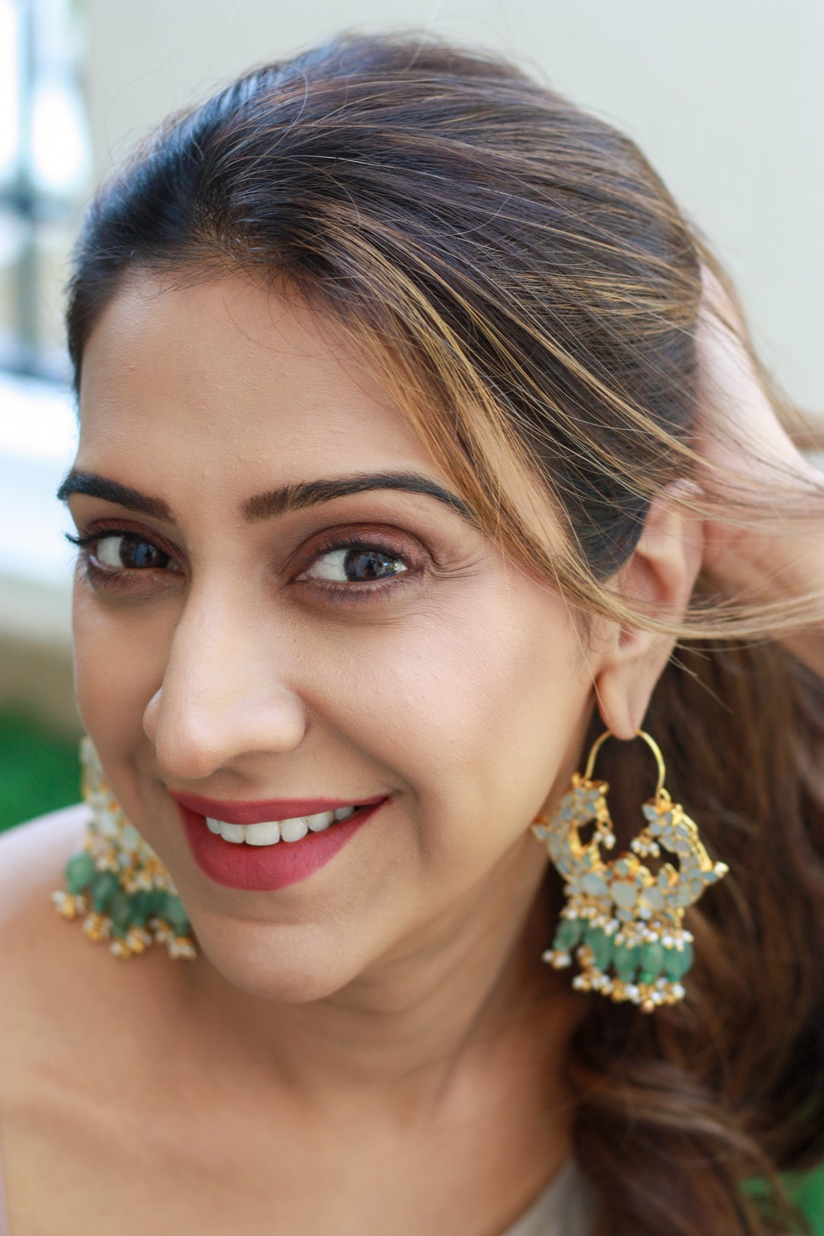 Mint Cluster Jhumka Hoop Statement Earring
