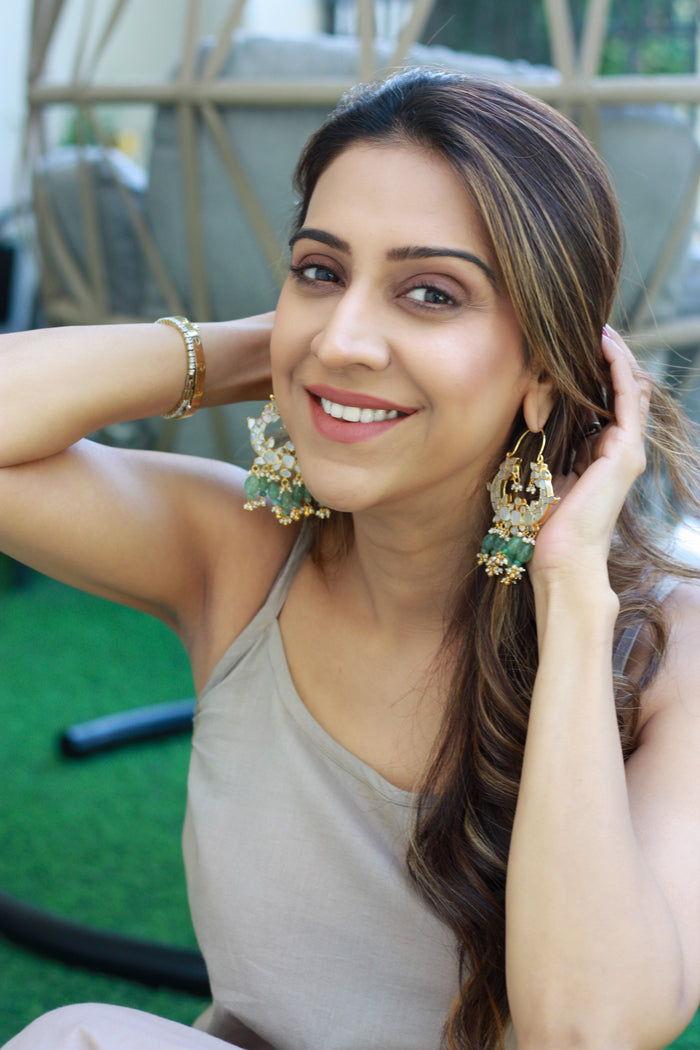 Mint Cluster Jhumka Hoop Statement Earring