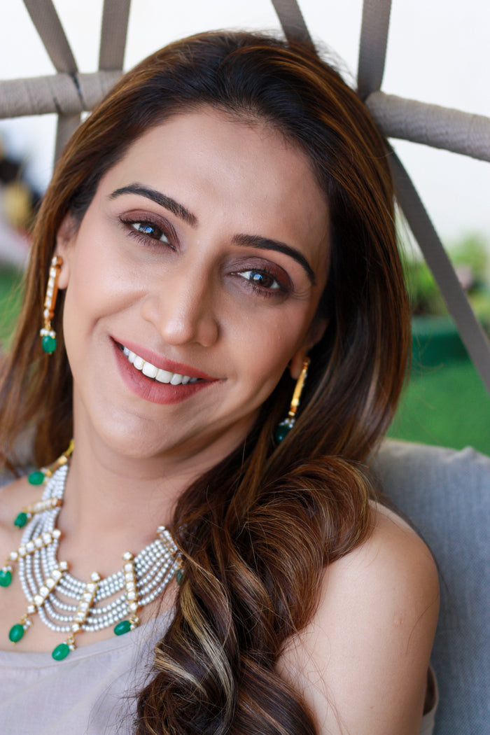 Emerald Drop & Pearl Curtain Necklace Set